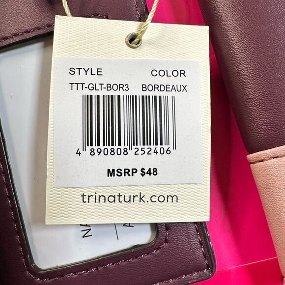 NIB Trina Turk Vegan Leather Box Set Passport Holder & Luggage Set Maroon/Pink - Picture 5 of 6